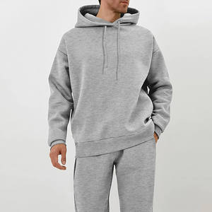 Ensemble de survêtement gris à capuche pour homme, coupe classique, en molleton écologique, style streetwear décontracté, avec poches, respirant, tricoté - Product Image 4