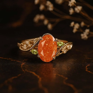 Bague Art Déco Unique avec Pierre de Soleil Ovale 2 Carats et Moissanite, Bague d'Anniversaire, Bague de Fiançailles Empilable, Bague de Mariage, Bague de Demande en Mariage - Product Image 1