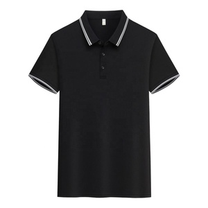 Camisa de Manga Corta Negra para Hombre, Color Sólido, Tejido de Poliéster de Punto, Casual, con Botones, Corte Regular, Transpirable, Estampado Digital - Product Image 1