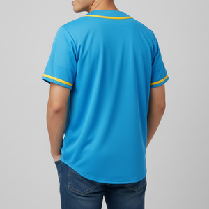 Maillot de baseball bleu pour homme avec logo personnalisé, manches courtes, boutons sur le devant, évacuation de l'humidité, coupe classique, toutes saisons, impression sublimée - Product Image 3