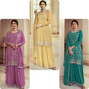 Juego elegante de 3 piezas de Kurti indio y pakistaní con Plazzo y Dupatta - Product Image 5