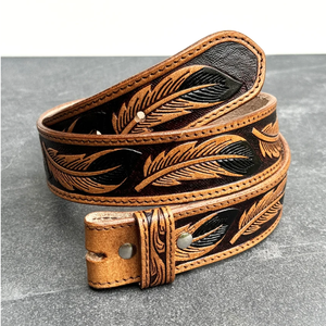 Ensembles de ceintures en cuir de vachette de qualité supérieure au design western, durables, avec boucle en cuivre perlée et travaillée à la main, service OEM/ODM - Product Image 2