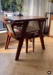 Chaise et Table de Salle à Manger Modernes en Bois et Rotin Tressé pour Intérieur et Extérieur, Idéales pour Cuisine, Jardin, Terrasse, Café, Restaurant – Offre Spéciale - Product Image 2