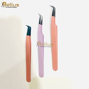 Pince à cils Bellus International de haute qualité, 45 fibres lisses, pointe en acier inoxydable argentée, logo personnalisé pour les cils - Product Image 1