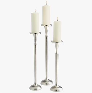 Set of 3 Hammered Silver Metal <b>Tall</b> <b>Candlestick</b> Holders Pillar Candle Stands Wedding Table Centerpiece Home Decor - Product Image 3