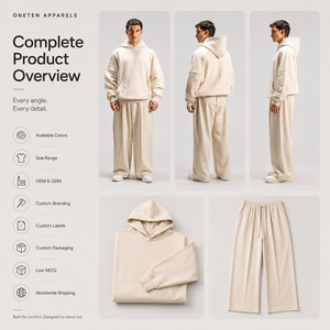 ONETEN APPARELS Conjunto de Sudadera con Capucha Oversize para Hombre, Color Sólido, Ajuste Holgado, Chándal Casual con Bolsillos Laterales y Pantalones de Pierna Ancha - Product Image 3