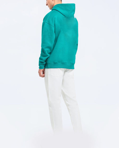 เสื้อฮู้ดผู้ชายสีเขียวอมฟ้า ผ้าฝ้าย ทรงปกติ สีพื้น สวมใส่สบาย มีกระเป๋า ดีไซน์ผ้าเฟรนช์เทอร์รี่ถัก สไตล์ฤดูใบไม้ร่วง - Product Image 5