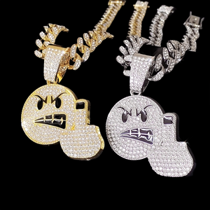 Pendentif de luxe Hip Hop en argent 925 avec strass en cristal, motif visage de dessin animé et doigt d'honneur, pour homme, à porter au quotidien, d'Inde - Product Image 5