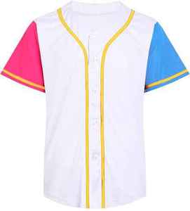 Camiseta de Béisbol Unisex, Color Blanco, Rosa y Azul, Manga Corta, Cuello en V, Cierre de Botones, Transpirable, 100% Poliéster, Ropa Deportiva para Adultos - Product Image 1