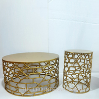 Paires de 2 tables gigognes en aluminium plaqué or pour la maison, le bureau, les restaurants, les hôtels, table basse