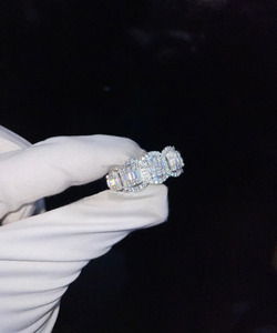 925 Sterling Silver Rhodium Plated Cluster Moissanite Baguette Cut Full Iced Hip Hop <b>Ring</b> for <b>Men</b> for Custom Anniversary Gift - Product Image 4