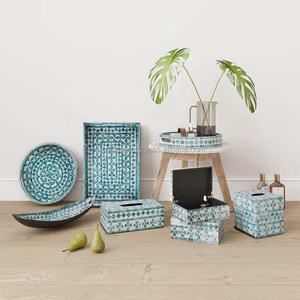 Plateau de service de luxe en nacre avec poignées, plateau décoratif rectangulaire, décoration de la maison - Product Image 4