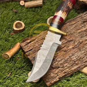 Cuchillo de Caza de Acero de Damasco Hecho a Mano con Mango de Cuerno de Ciervo, Hoja Fija, Cuchillo de Supervivencia para Camping al Aire Libre, DIY OEM - Product Image 3