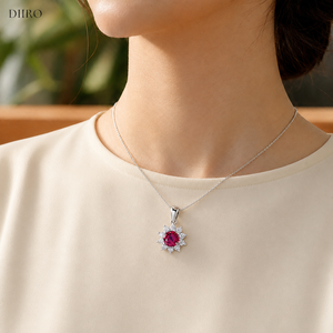 925 Sterling Silver <b>Ruby</b> Round Brilliant Diamond Pendant <b>Necklace</b> Halo Moissanite Jewelry for Women Gift - Product Image 2