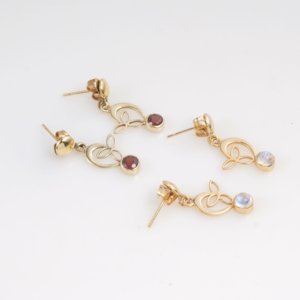 Celtic <b>Knot</b> Natural Garnet Rainbow Moonstone Drop <b>Earrings</b> Brass Gold Plated Bezel Set Handmade Nature Inspired Gift Women - Product Image 2