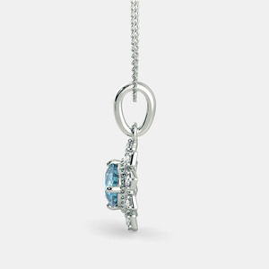 Collier pendentif en or blanc avec topaze bleue et diamant de laboratoire floral - Product Image 5