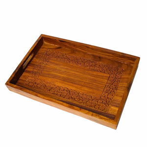 Bandeja para servir de madera de mango de uso multifuncional con diseño floral tallado para exhibición de aperitivos de comida mesa de centro de cocina o encimera - Product Image 3