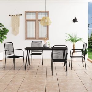 Set da Pranzo in Corda di Cotone Nera con Acciaio Verniciato a Polvere e Vetro Temperato, Arredamento da Giardino - Product Image 1