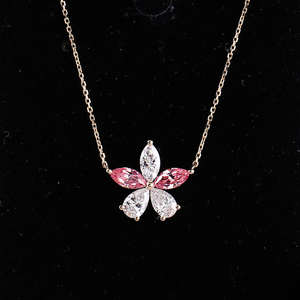 Collar con Colgante de Diamante en Forma de Flor Marquise, Plata de Ley, Claridad VVS VS, Diamante Cultivado en Laboratorio, Calidad IGI, Cadena de Regalo, Joyería - Product Image 2