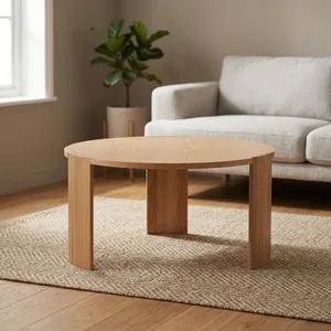 Table à manger ronde en bois avec finition naturelle et pieds robustes, mobilier moderne minimaliste pour la maison, le café, le restaurant - Product Image 4