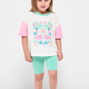 Conjunto de Ropa Informal de Verano para Bebés Niñas, de Algodón Suave y Spandex, con Bloques de Color, Conjunto Combinado de Camiseta y Pantalones Cortos - Product Image 1