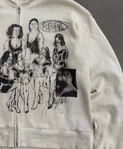 Custom Men Cropped Full Zip Hoodie Artistic Sketch Graphic Print Minimal Line Artwork Premium Streetwear Oversized Hoodies - Product Image 4
