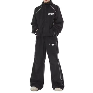 Conjunto de Chaqueta Cortavientos con Logotipo Personalizado para Hombre, Cuello Alto, con Capucha, para Gimnasio, Entrenamiento, Correr, Transpirable, Impermeable, de Secado Rápido, 100% Poliéster - Product Image 1