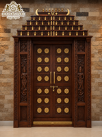 Porte d'entrée principale en teck de Birmanie de style antique, prix d'usine, pour salon, avec motif orné du Divin Seigneur Ganapathi, idéale pour une salle de prière.