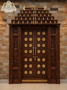 Puerta Principal de Teca de Birmania Estilo Antiguo para Sala de Pooja, con Adornos del Divino Señor Ganapathi, a Precio de Fábrica - Product Image 5