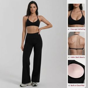 Ensemble de yoga 2 pièces pour femme, short taille haute, soutien-gorge de sport sans couture, col en V profond, dos croisé, couleur unie, vêtements de sport rose corail violet - Product Image 2