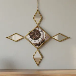 Artisan Design Brass/<b>Glass</b> Diamond Mirror Square Shape Wall <b>Hanging</b> Photo <b>Frame</b> Decor with Unique Design - Product Image 1
