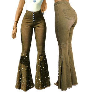 Nuevos Jeans de Mujer Talla Grande, Diseño Casual Moderno, Alta Calidad, Estilo Urbano, con Cuentas, Ajustados, Elásticos y Acampanados - Product Image 4