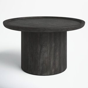 Mesa de Centro Moderna Redonda de Madera Negra con Base Cilíndrica Sólida, Mesa de Centro Contemporánea Minimalista para Sala de Estar - Product Image 1