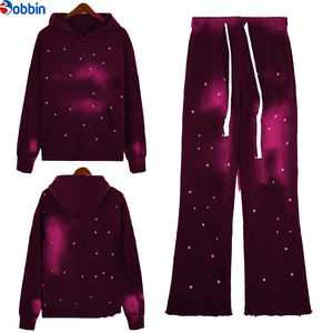 Conjunto de Moda con Pedrería, Sudadera Holgada Unisex y Pantalones con Corte Acampanado, Trajes Deportivos de Algodón con Gemas para Hombre - Product Image 4
