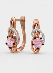 Pendientes de Aro de Plata de Ley 925 con Baño de Oro Rosa y Morganita Rosa, Diseño Infinito con Circonita Cúbica para Mujer, Hechos a Mano - Product Image 6