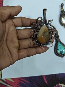 Handmade Copper Wire Wrapped Opalite Pendant Necklace Boho Style Jewelry Wholesale - Product Image 2