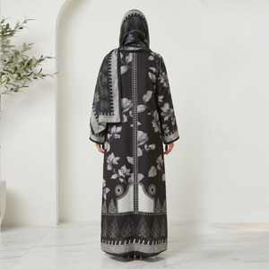 Wholesale Weightless Open Abaya Matching Hijab Floral <b>Print</b> Modest <b>Islamic</b> Clothing Women Dubai Fashion - Product Image 5
