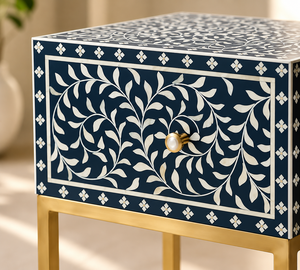 Modern Bone Inlay Wooden Adjustable Nightstand <b>Side</b> Table Bedside Cabinet <b>Drawer</b> Storage Accent Table for Bedroom - Product Image 3