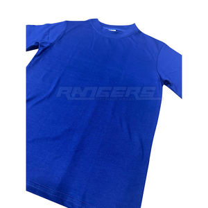 T-shirts bleus pour hommes en coton respirant à manches courtes, col rond, coupe ample, t-shirts vierges décontractés d'été, vente en gros - Product Image 2