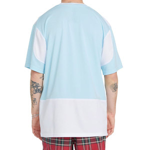 Camiseta de manga corta con cuello en V para hombre, en bloques de color azul claro y blanco, de corte regular, estilo casual, tejida, transpirable, de algodón. - Product Image 6