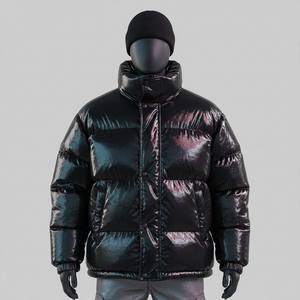 Custom High Glossy Black Puffer <b>Jacket</b> Men Streetwear Oversized Autumn <b>Waterproof</b> Stand Collar Front Heavyweight <b>Padded</b> <b>Jacket</b> - Product Image 1