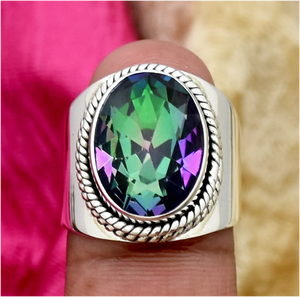 Wholesale Mystic Topaz <b>Ring</b> 925 Sterling <b>Silver</b> Handmade Oval Gemstone <b>Men</b> Statement Vintage Boho Custom Jewelry Bezel Setting - Product Image 1