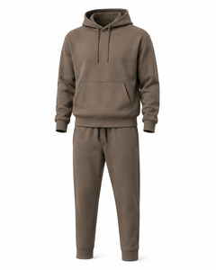 Ensemble de survêtement personnalisé pour homme, marron terreux, avec sweat à capuche à manches raglan, poche kangourou et pantalon de survêtement à cordon de serrage et revers, Fabricant OEM - Product Image 1