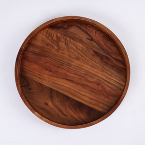 Bandeja decorativa redonda de madera de mango marrón oscuro personalizada, bandeja de servir de madera maciza, diseño minimalista para el hogar y la cocina - Product Image 1