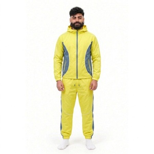 Ensemble de survêtement gris à capuche pour homme avec empiècements crème, manches longues, décontracté, respirant, en polyester et coton, pour l'automne - Product Image 4