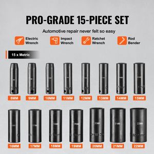 Set di 15 Chiavi a Bussola a Impatto da 3/8'' con Attacco Profondo, Metriche 8-22mm, a 6 Punte in Acciaio al Cromo Molybdeno, Facili da Leggere, per Riparazioni Auto, con Misure 19mm 32mm - Product Image 3