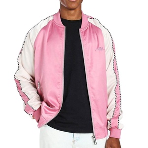 Fashionable Stand Collar Varsity Satin Jacket Men Bulk Discount Streetwear Customized Bomber <b>Coat</b> Reversible & Waterproof - Product Image 1