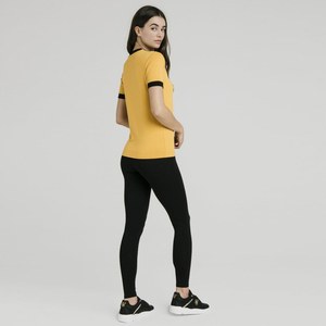 T-shirt à manches courtes col rond jaune moutarde pour femme, coupe classique, couleur unie, tissu tricoté, vêtements décontractés, toutes saisons - Product Image 5