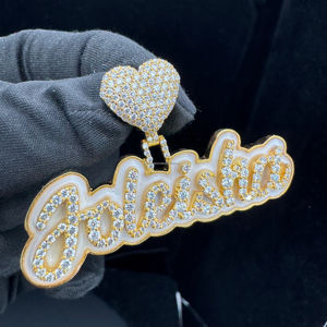 Pendentif Moissanite Hip Hop en argent Sterling 925 populaire avec lettre glacée personnalisée en émail blanc pendentif coeur plaqué or - Product Image 1