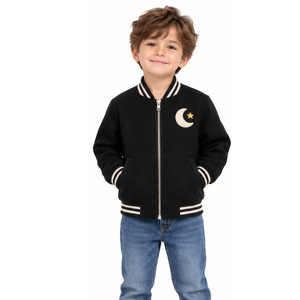 Chaqueta Varsity de Lana para Niños EAZWEARS con Cierre Frontal, Cuello Acanalado, Bordado Minimalista en el Pecho, Ropa Exterior Escolar para Niños, Proveedores OEM al por Mayor - Product Image 1